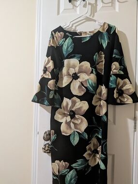 Shelby & Palmer Black Midi Dress with Cream Floral Print